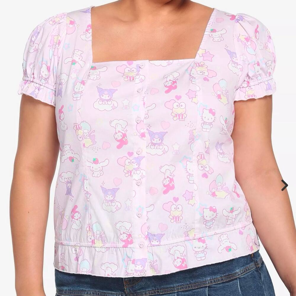 Hello Kitty And Friends Pastel Ruffle Button-Up Top Size XL
